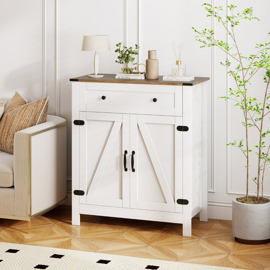 Landhaussidobord – med Dörrar och Skåp justerbart Regal – Vit