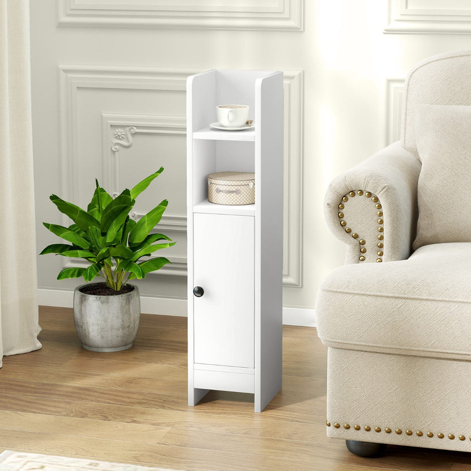 Smalt – toalettsskåp med öppna fack och avtagbara hyllor, badskåp – 2 2 – Vit