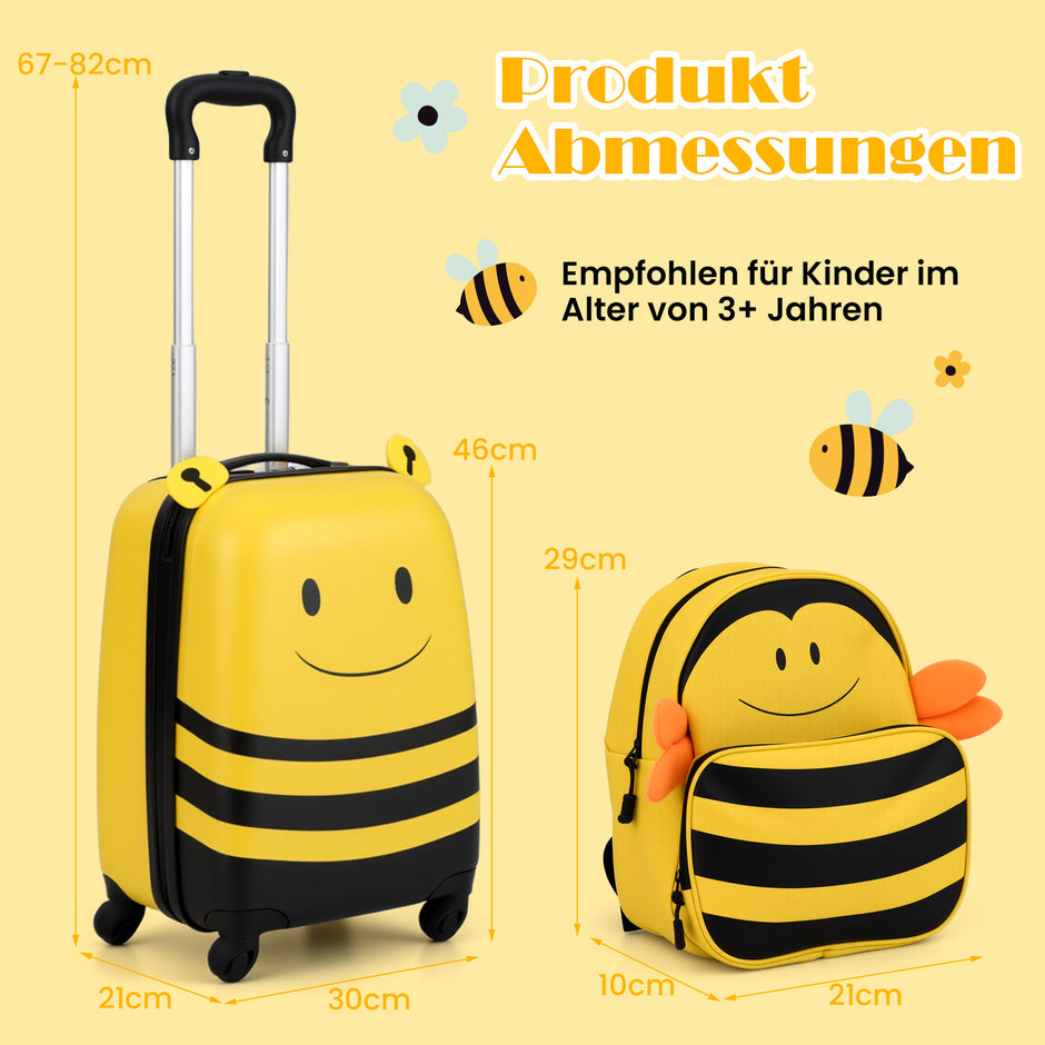 delat – barnkoffert + ryggsäck 12”+16” barnvagn barnbagage med anti förlust rep bin – 2 – Gul