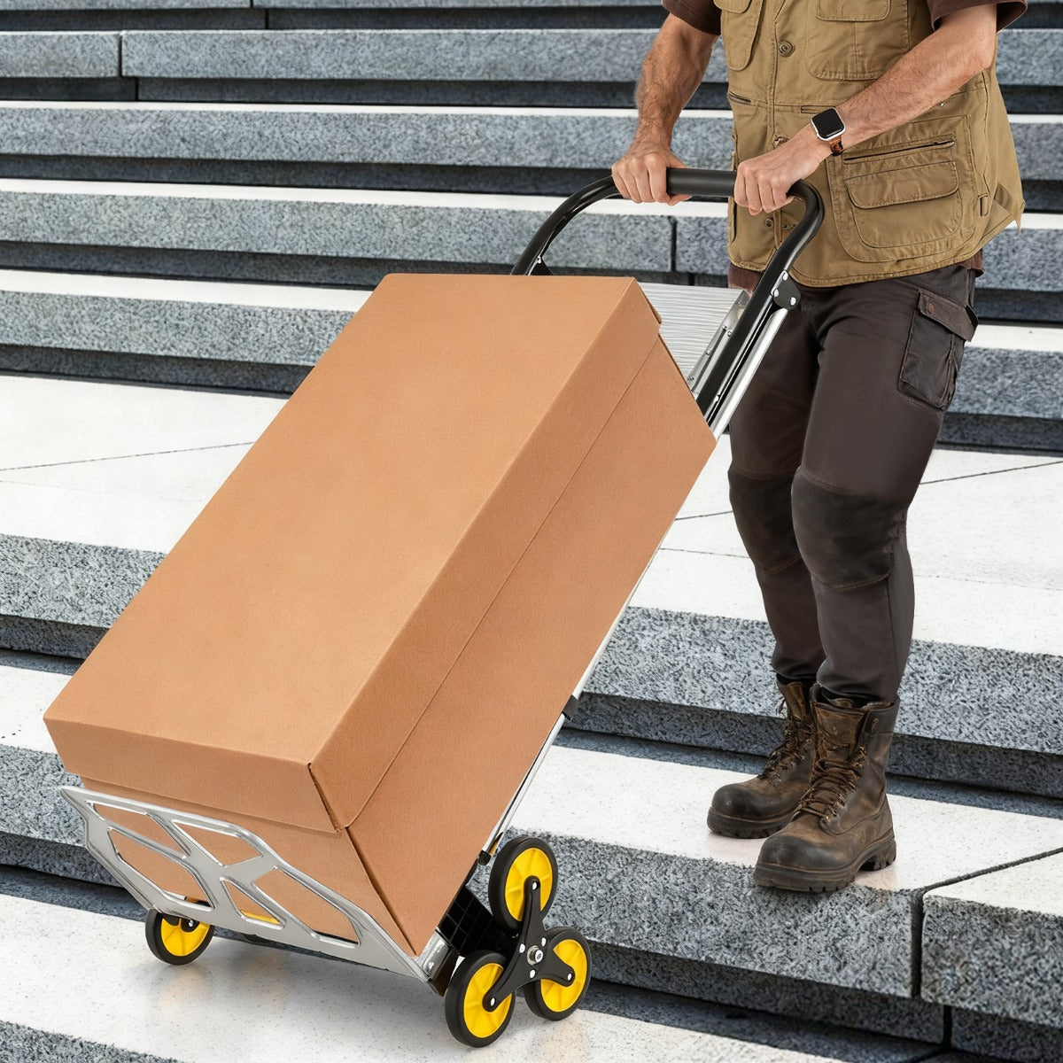 i – Ihopfällbar Kärra och Stege Aluminium stegs med Anti Slip Pedaler Tunglast Bärbar – 2 1 3 – Silver
