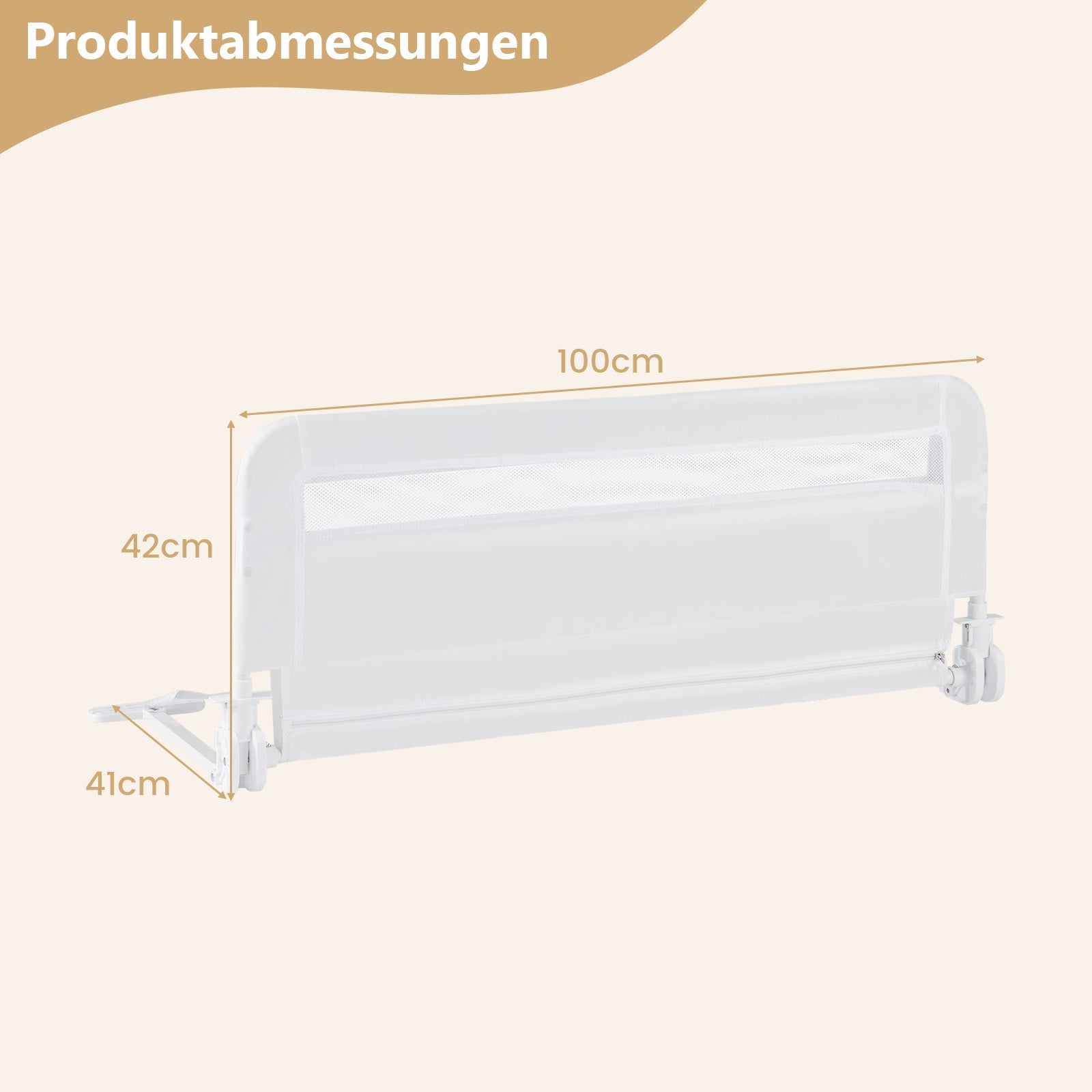 Sänggaller – för småbarn fällbar med avtagbart och tvättbart överdrag – 100 cm – Vit