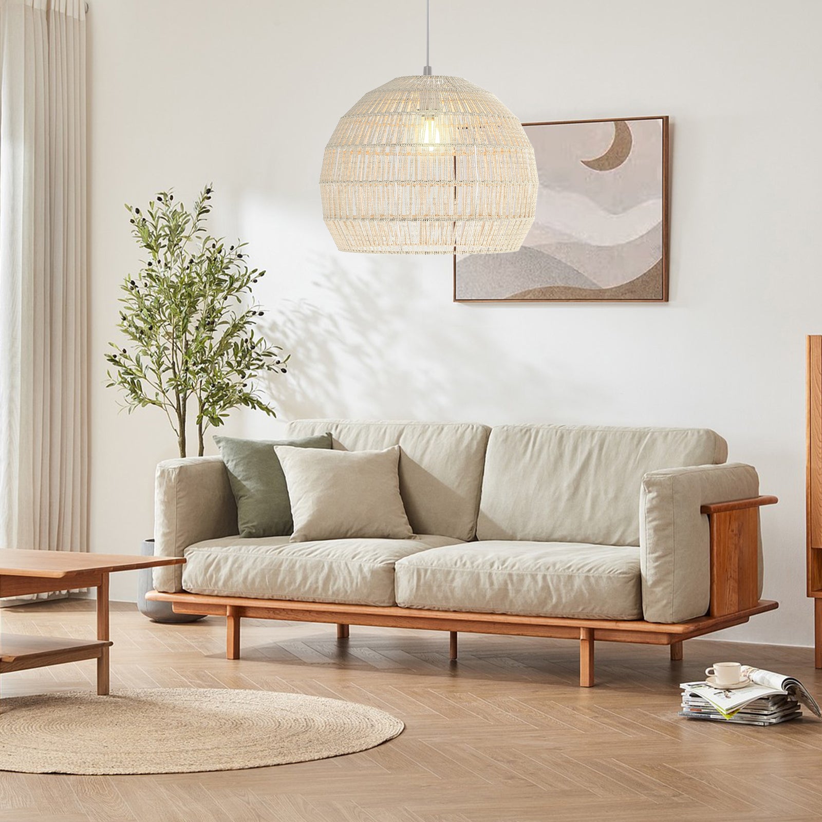 Flätad – pendellampa Boho taklampa med justerbar hänghöjd hänglampa – Beige