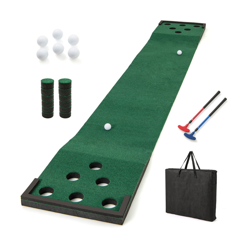 Golfputtningsmatta – med justerbara putters och bollar hålskydd Bärbar golfmatta – 2 6 12 332 cm – Grön