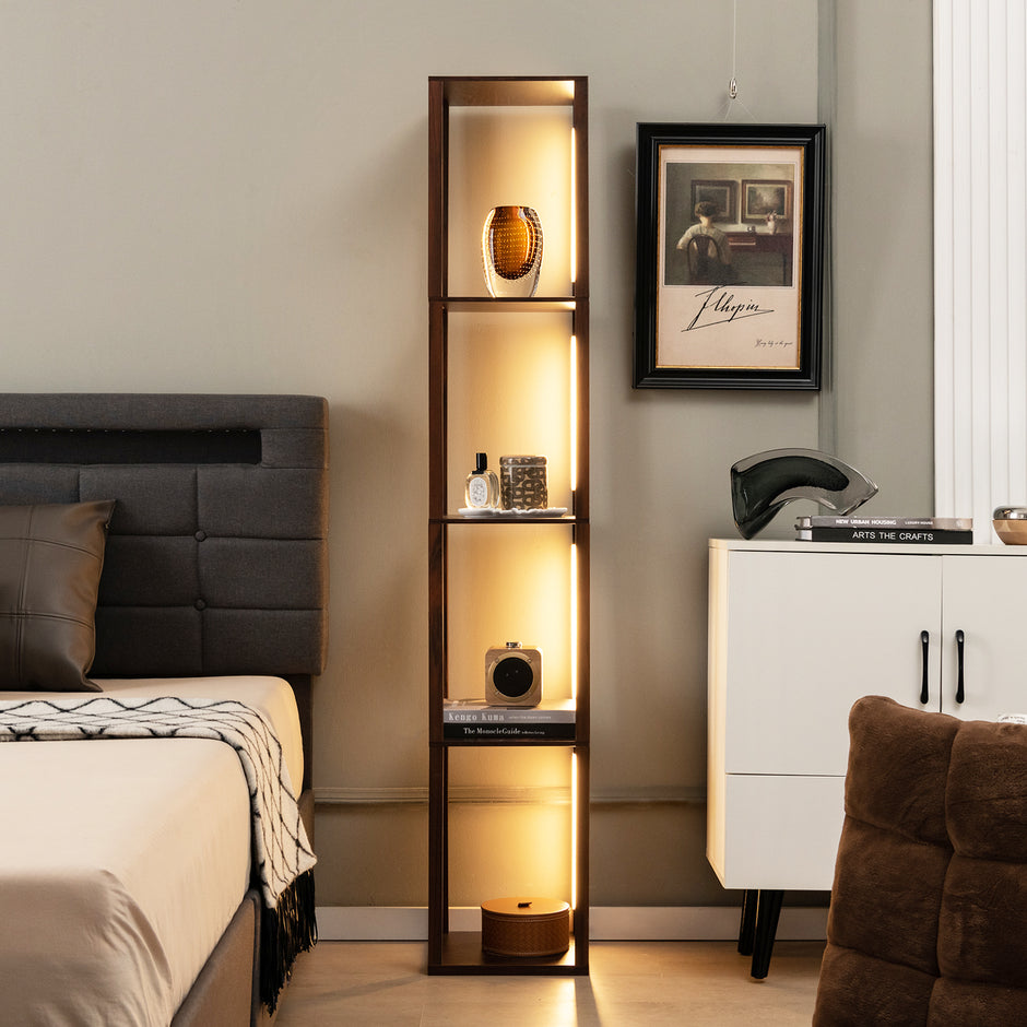 Golvlampa – Hylla Modern Stålampe med stegs dimbara LED lampor – 3 163 cm – Brun