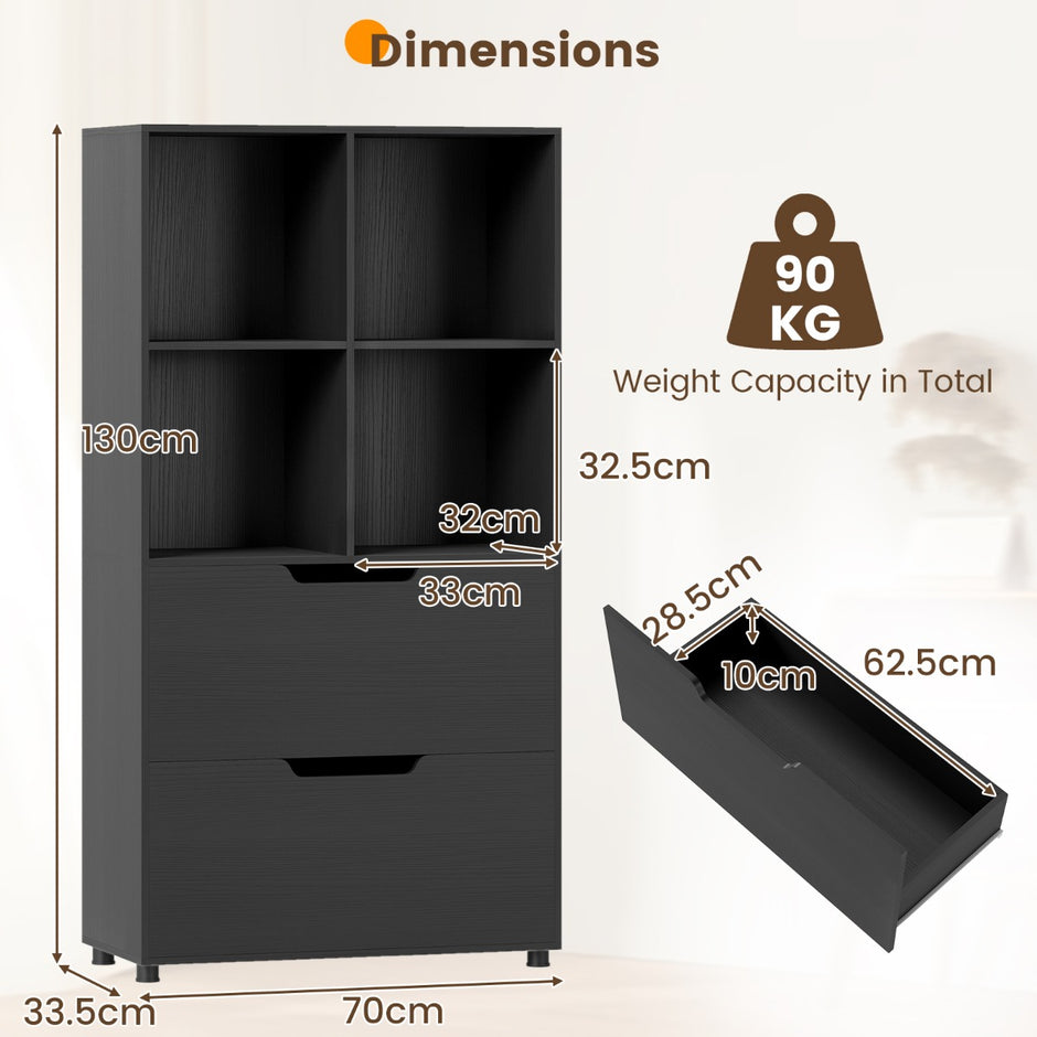 Kub – Bokhylla med Låda steg fristående – 4 2 130 cm 5 – Svart