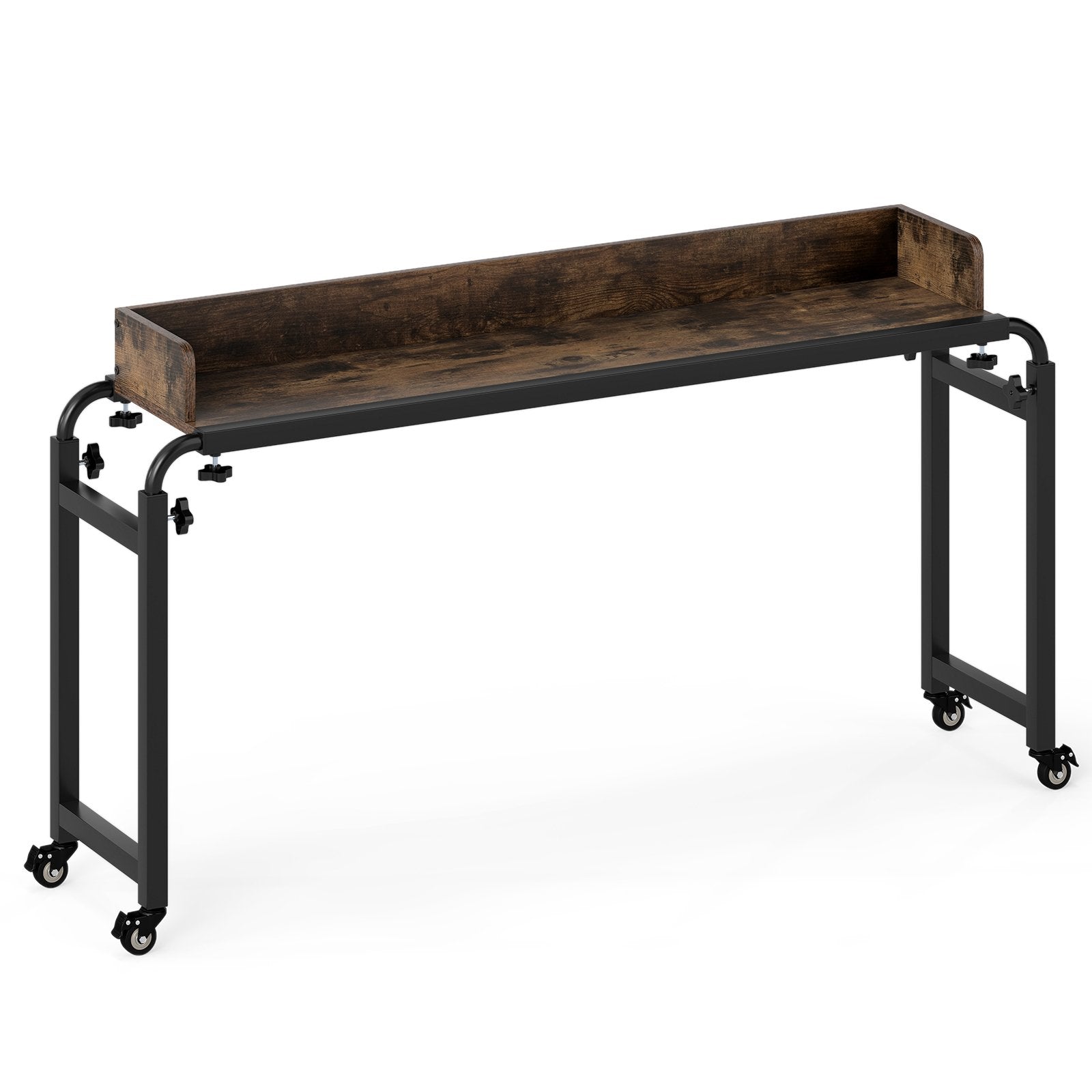 Sängbord – med hjul och Justerbar höjd Längd Vårdbord Skrivbord – Brun