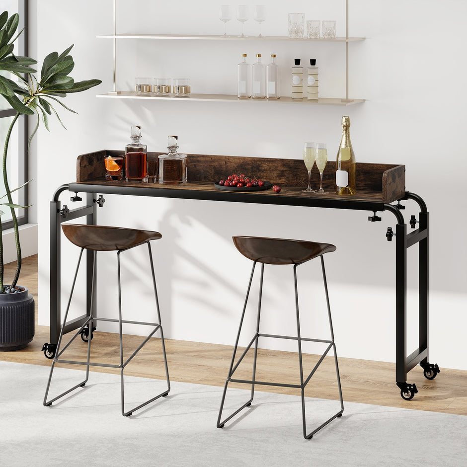 Sängbord – med hjul och Justerbar höjd Längd Vårdbord Skrivbord – Brun