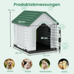 Plastikhundkoja – djurboende med låsbar metalldörr, ventilationsspringor och lutande tak – Grön