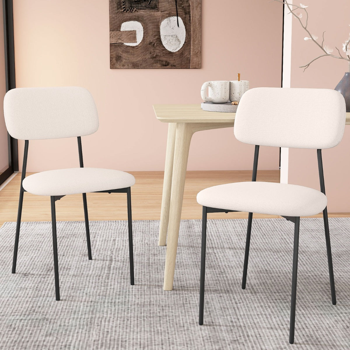 Modert – Matsalsstol Set del Köksstol från Linneväv med Metallben Sitt – 4 – Beige