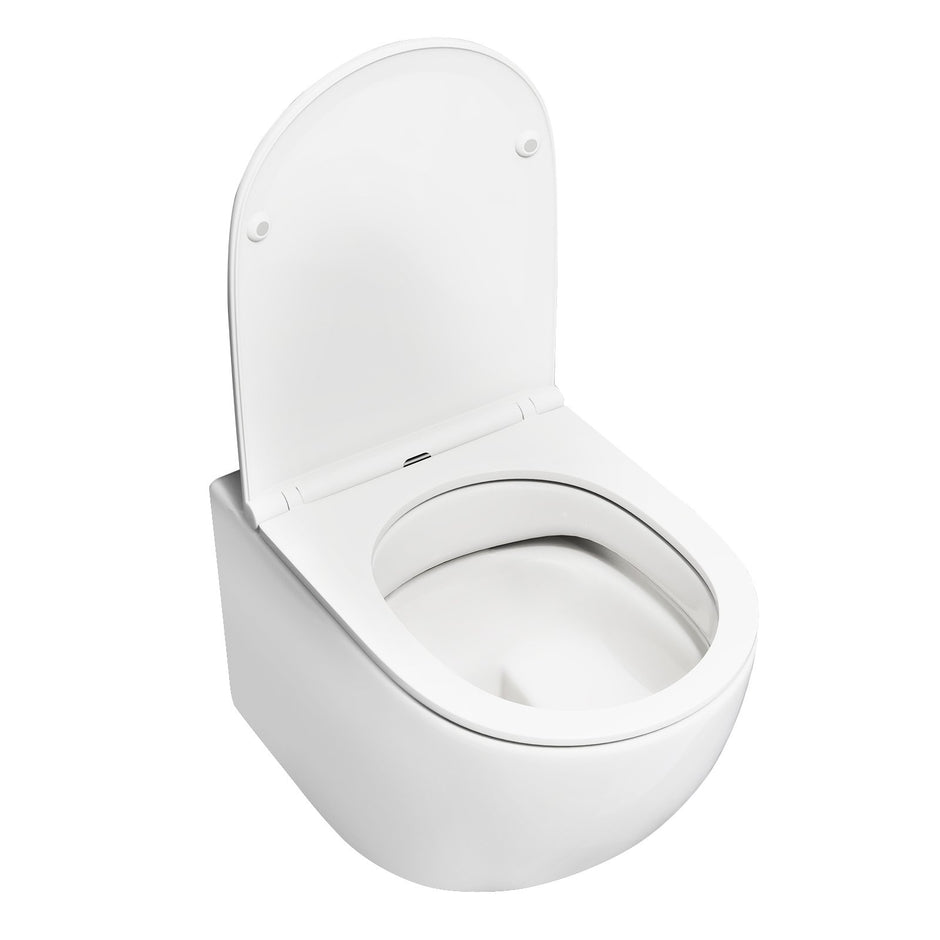Väggmonterad – WC Keramisk med Toalettlock Dubbelspolningssystem Mjukstängning – Vit
