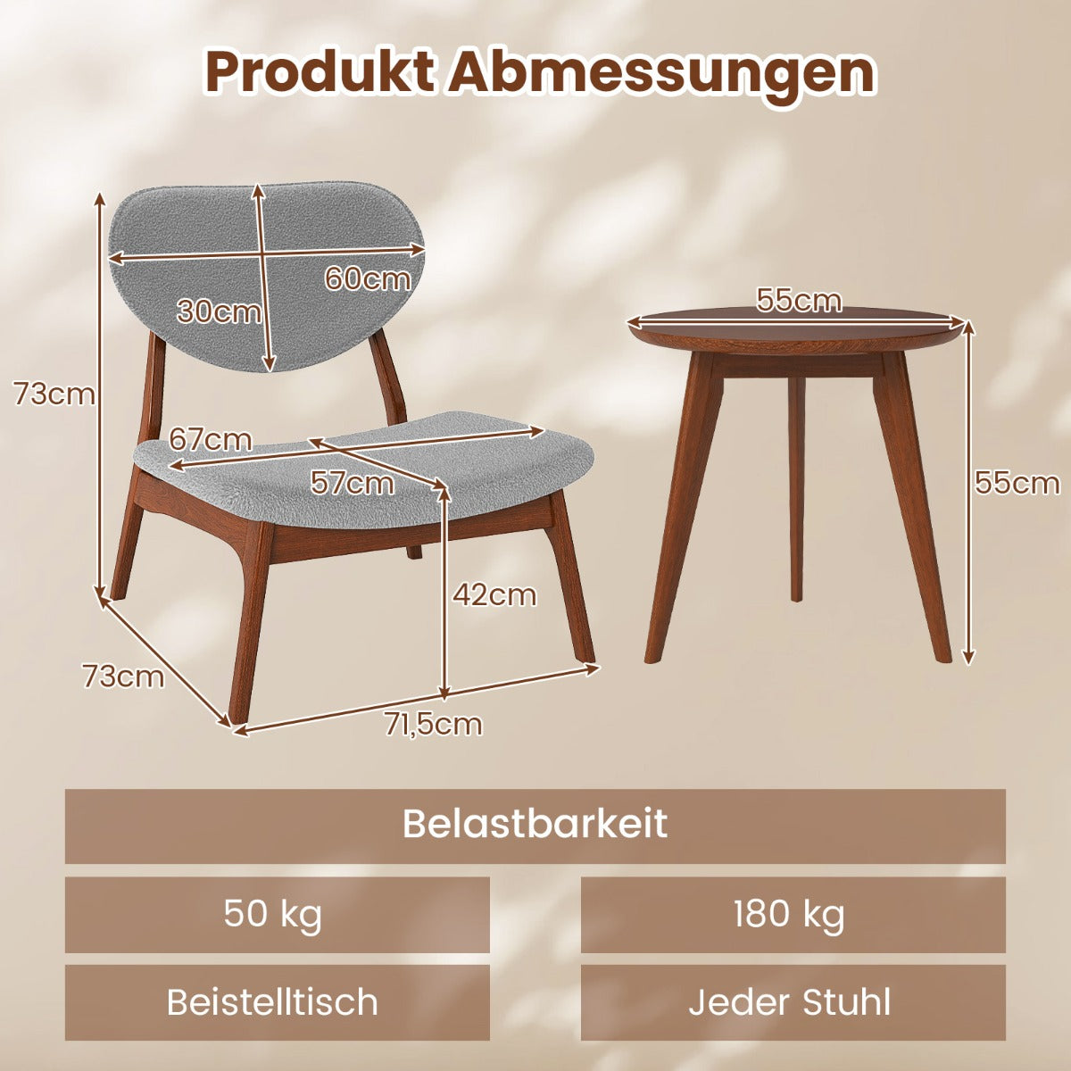 delat – fåtölj med sidobord Polstrad loungestol set Litet stolar – 3 2 – Ljusgrå
