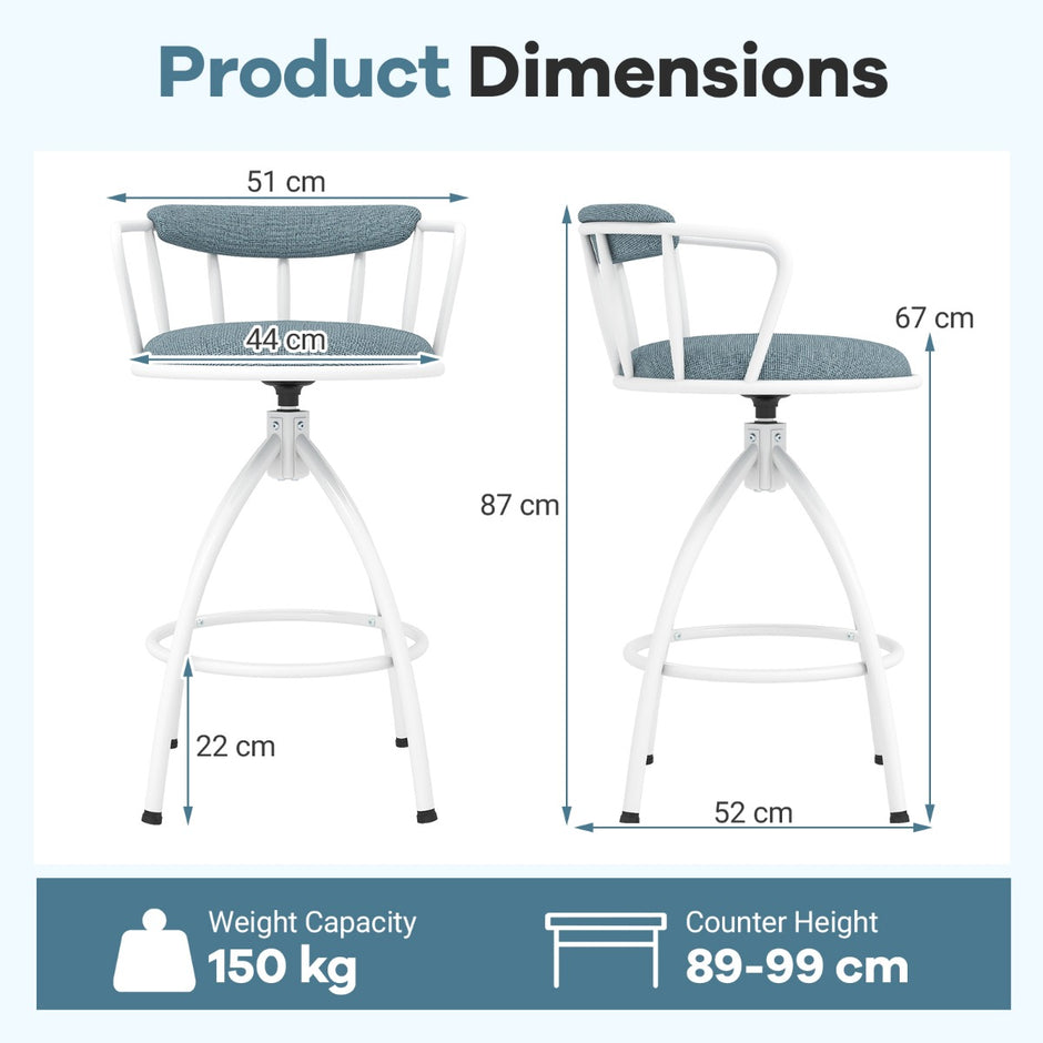 pack – svängbar barstol med ryggstöd och fotstöd Vadderad belastbar – 2 150 kg – Blå