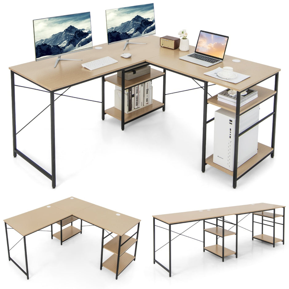 Stort – L format datorbord med förvaringsfack för personer CPU stativ naturligt – 4 2 – Natur