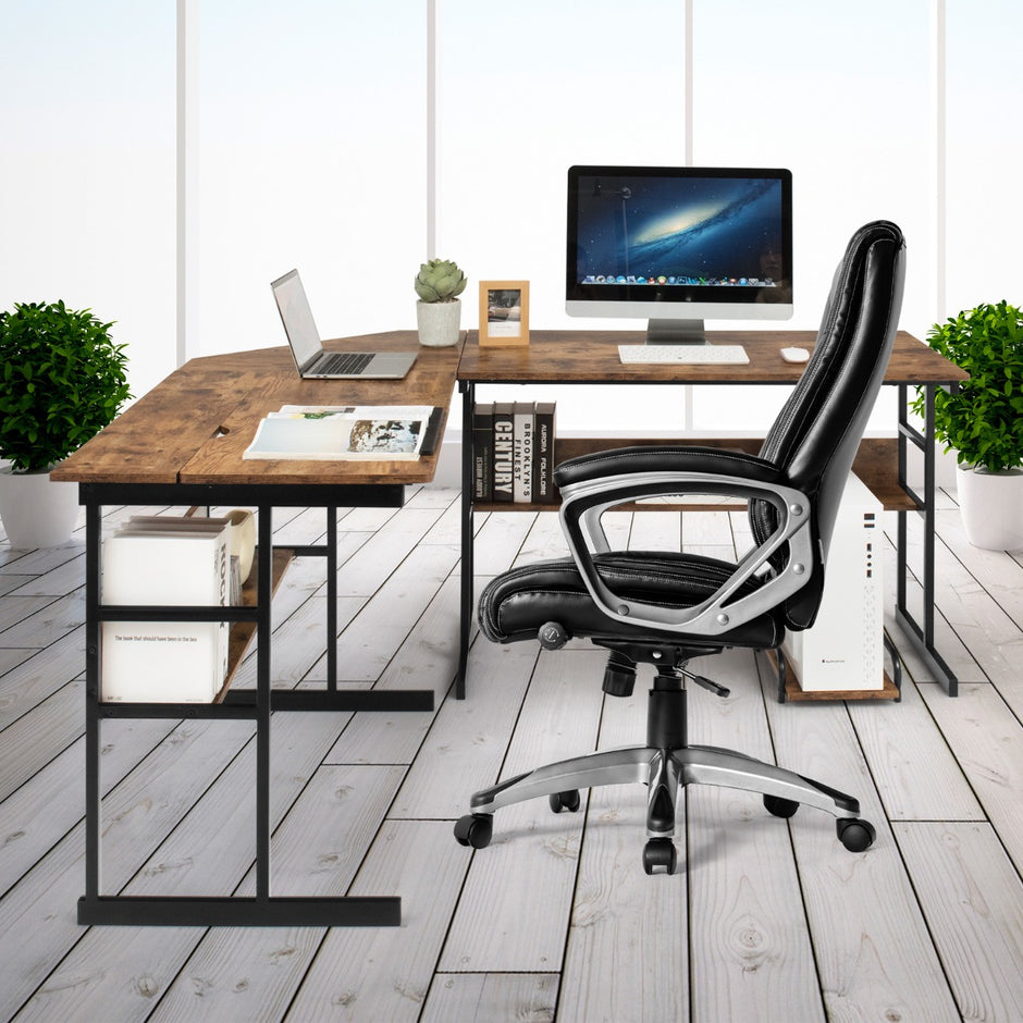 L – format skrivbord med fällbar bordsskiva nedre bokhylla och CPU stativ ritbord datorbord – 170 x 150 x 75 cm – Brun