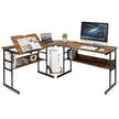 L – format skrivbord med fällbar bordsskiva nedre bokhylla och CPU stativ ritbord datorbord – 170 x 150 x 75 cm – Brun