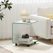 Sidobord – i härdat glas med hjul C formad Nattduksbord Soffbord Kaffebord Vitt – Vit