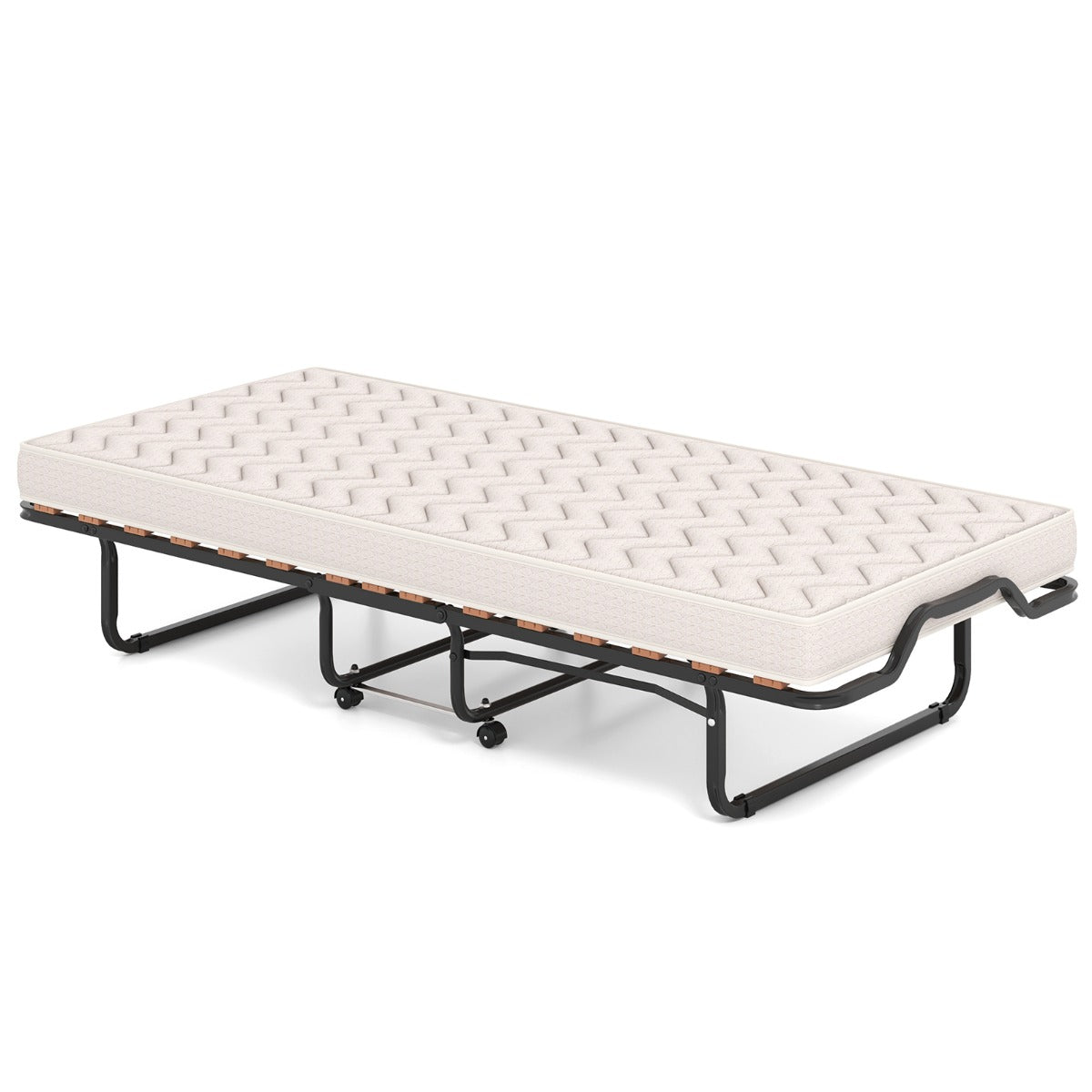 Vikbar – Säng Memoryskum Madrass Hjul För Gäster Italien – 80 x 200 Cm – Beige + Svart