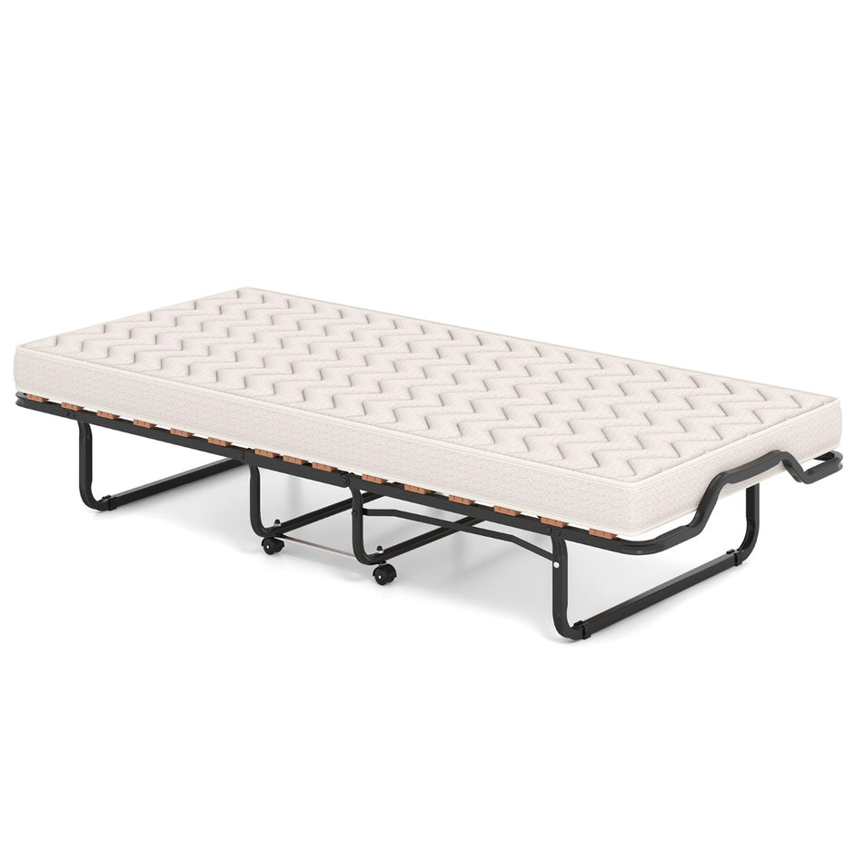 Vikbar – Säng Memoryskum Madrass Hjul För Gäster Italien – 80 x 200 Cm – Beige + Svart