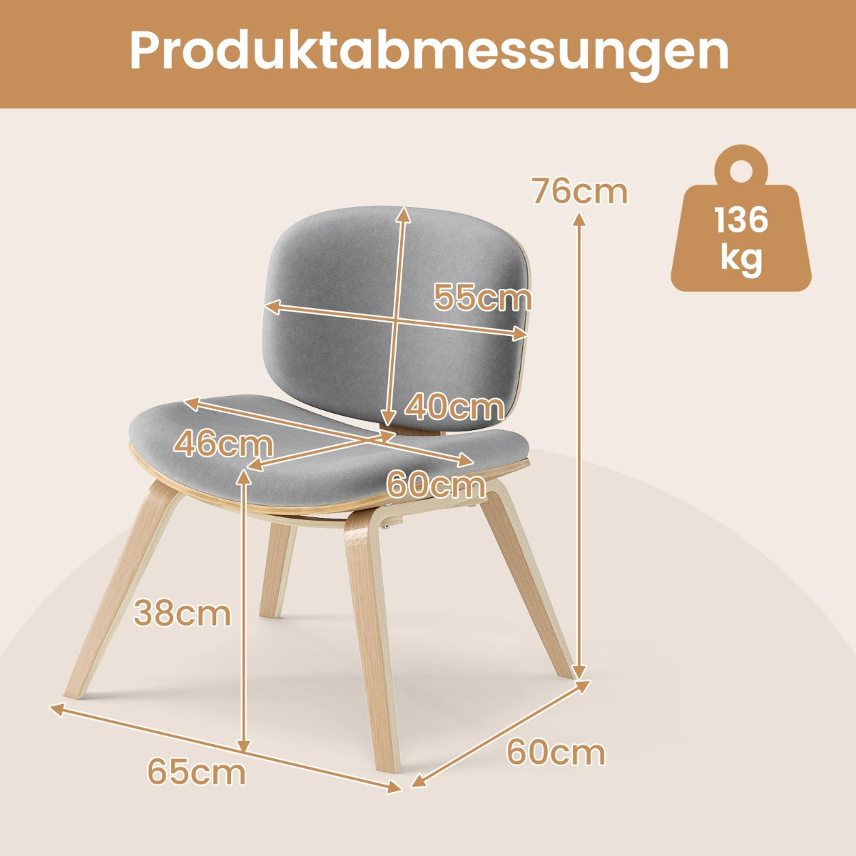 Modern – accentstol med ryggstöd och vadderad sits, platsbesparande loungestol, – . – Ljusgrå