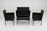Rattangårdsmöbler – set med stolar, bänk, bord och kudde, sittgrupp, trädgårdsmöbler – 2 – Svart
