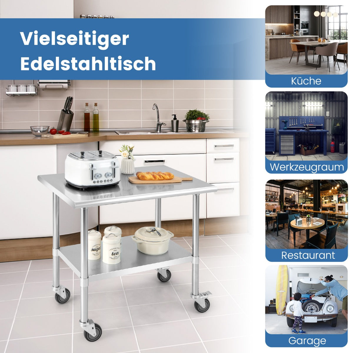 Rostfritt – bord stål – 91,5 x 61 x 88,5 cm – Silver