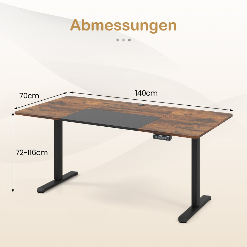 Elektriskt – ståbord höj och sänkbart skrivbord ergonomiskt sitt Brunt – 140 x 70 cm – Brun