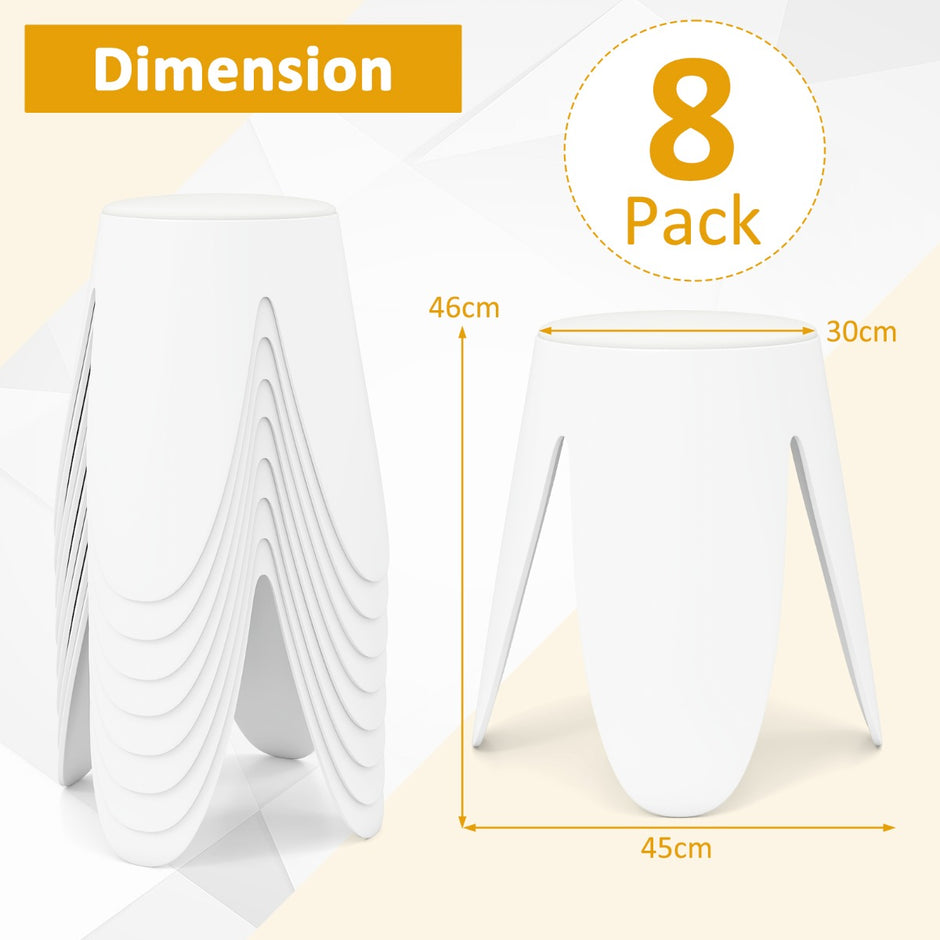 del – Set staplad Pall rund Sitt från Plast bärbar Stol med – 8 45 x 45 x 46 cm – Vit