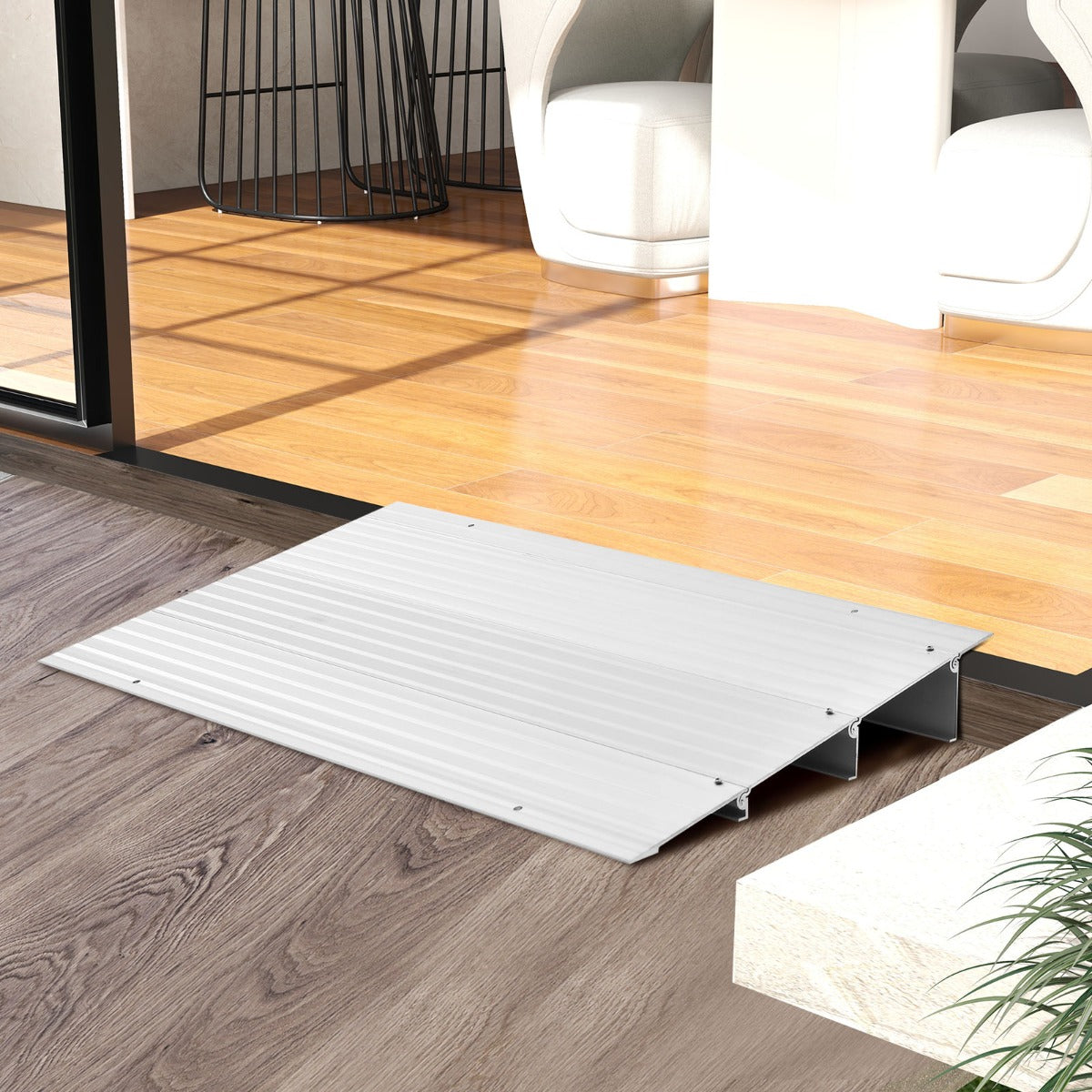 Dörrtröskelramp – hög infartsramp med justerbar aluminiumram halkfri påfartsramp – 8,5 cm – Silver