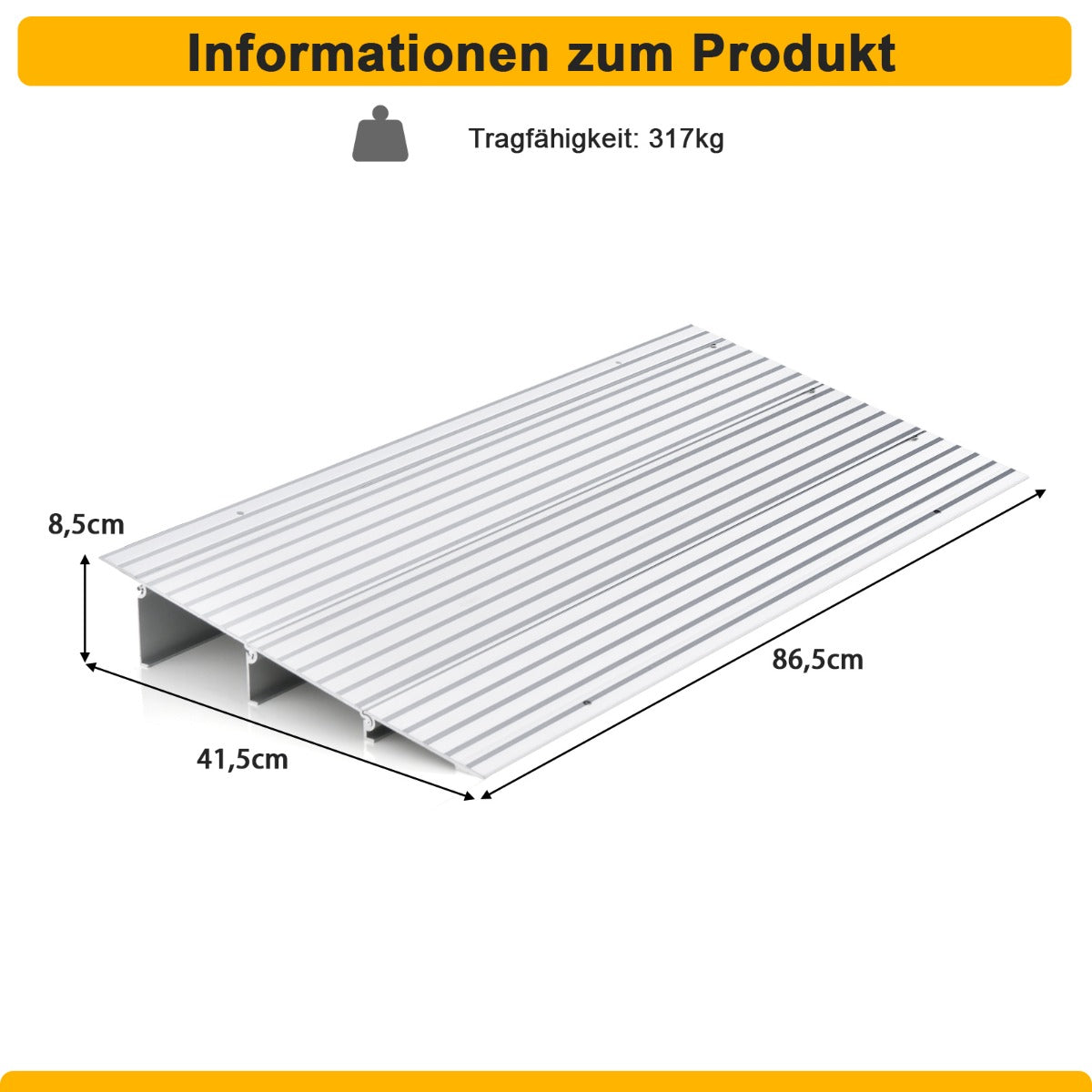 Dörrtröskelramp – hög infartsramp med justerbar aluminiumram halkfri påfartsramp – 8,5 cm – Silver