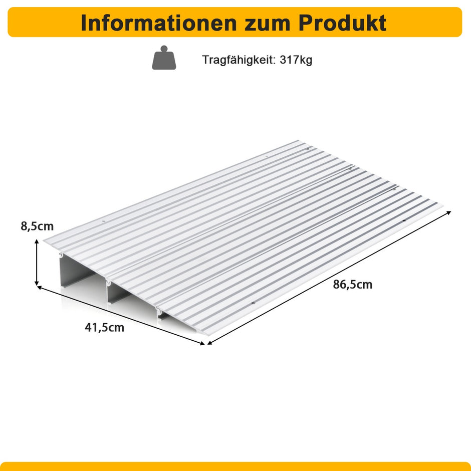 Dörrtröskelramp – hög infartsramp med justerbar aluminiumram halkfri påfartsramp – 8,5 cm – Silver