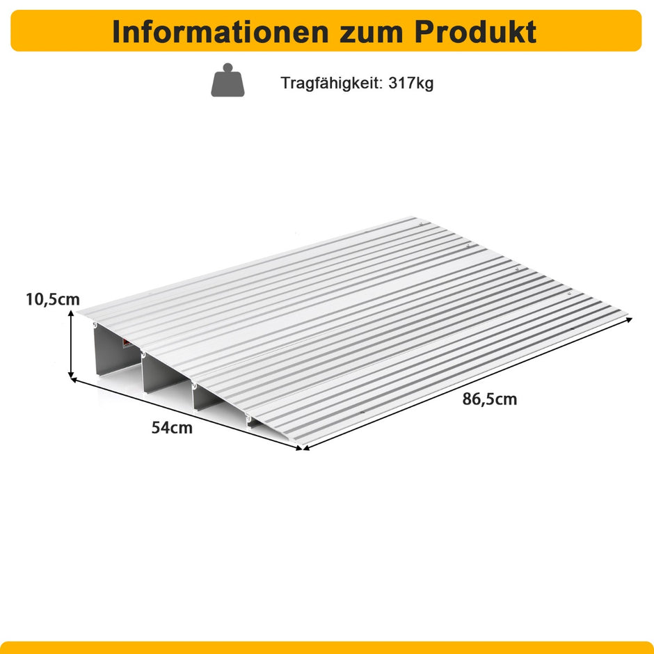 Dörrtröskelramp – hög infartsramp med justerbar aluminiumram halkfri påfartsramp – 10,5 cm – Silver