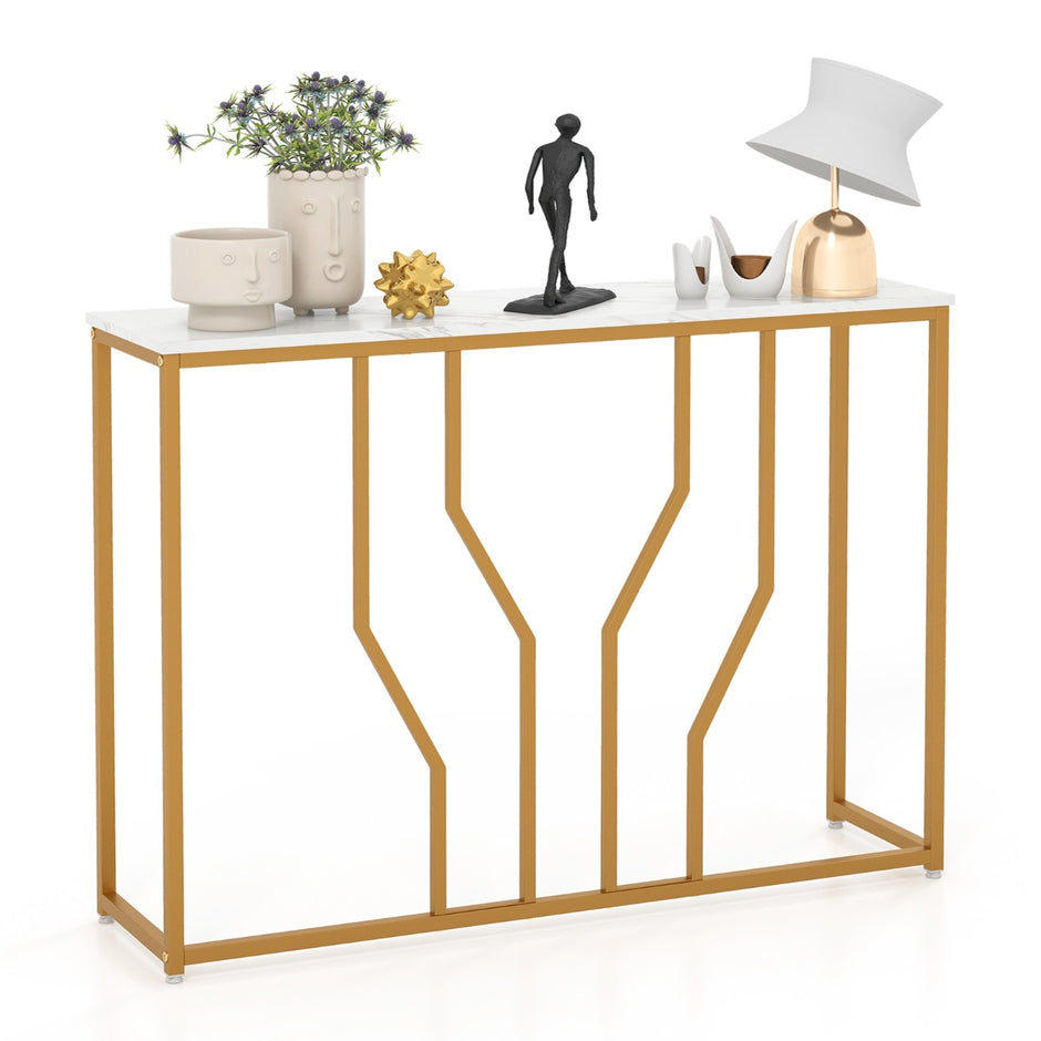 Konsolbord – med geometrisk metallram Ingångsbord + – 110 x 30 x 80 cm – Guld