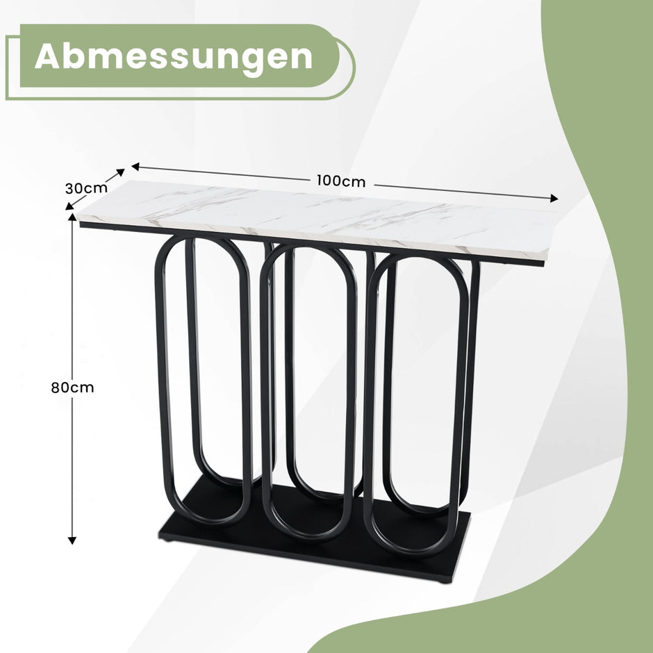 Konsolbord – tillverkat av konstgjord marmor med justerbara fotkuddar och metallram tippskydd – 100 cm – Svart