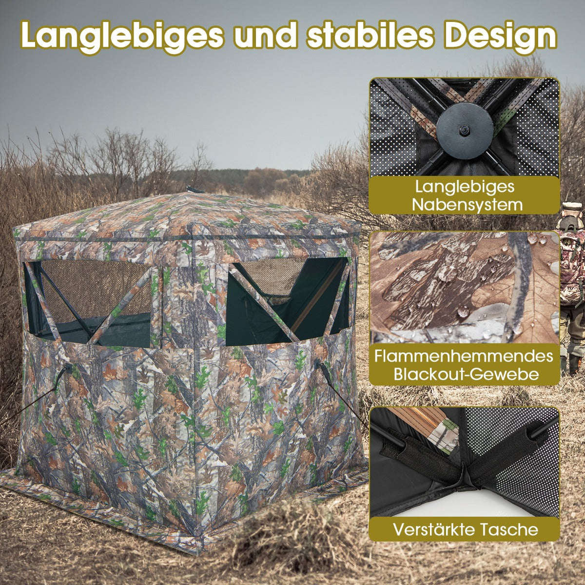 Enkelsidigt – genomskinligt 270° jakttält pop up skydd för personer med tyst skjutfönster och bärväska jaktgömma – 2-3 – Kamouflage