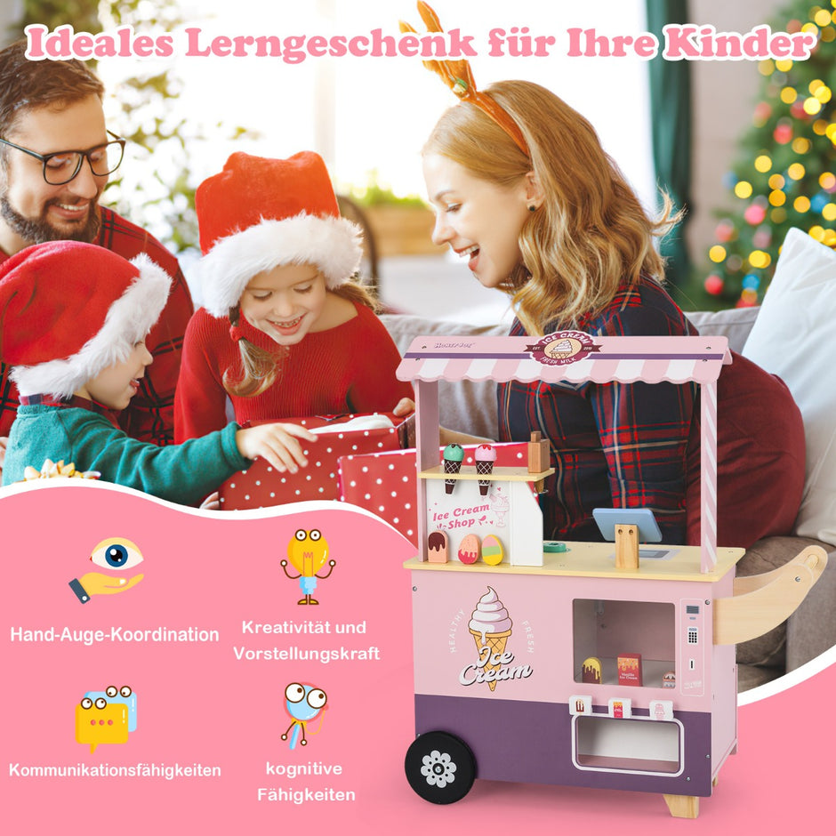 Glassbil – Barn med Leksaksaffär Trä glassmaskin – Rosa