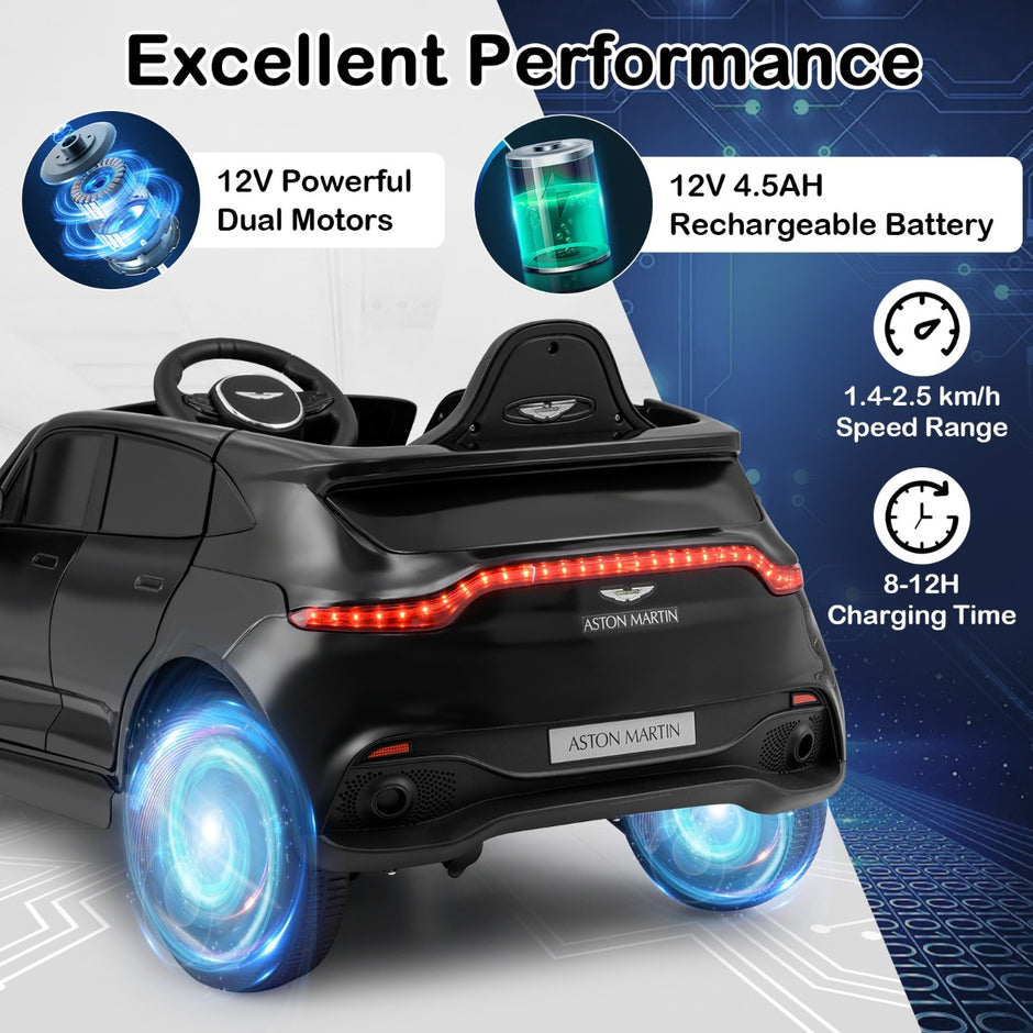 Elektrisk – barnbil Aston Martin licensierat elfordon med tuta musik och LED lampor – Svart