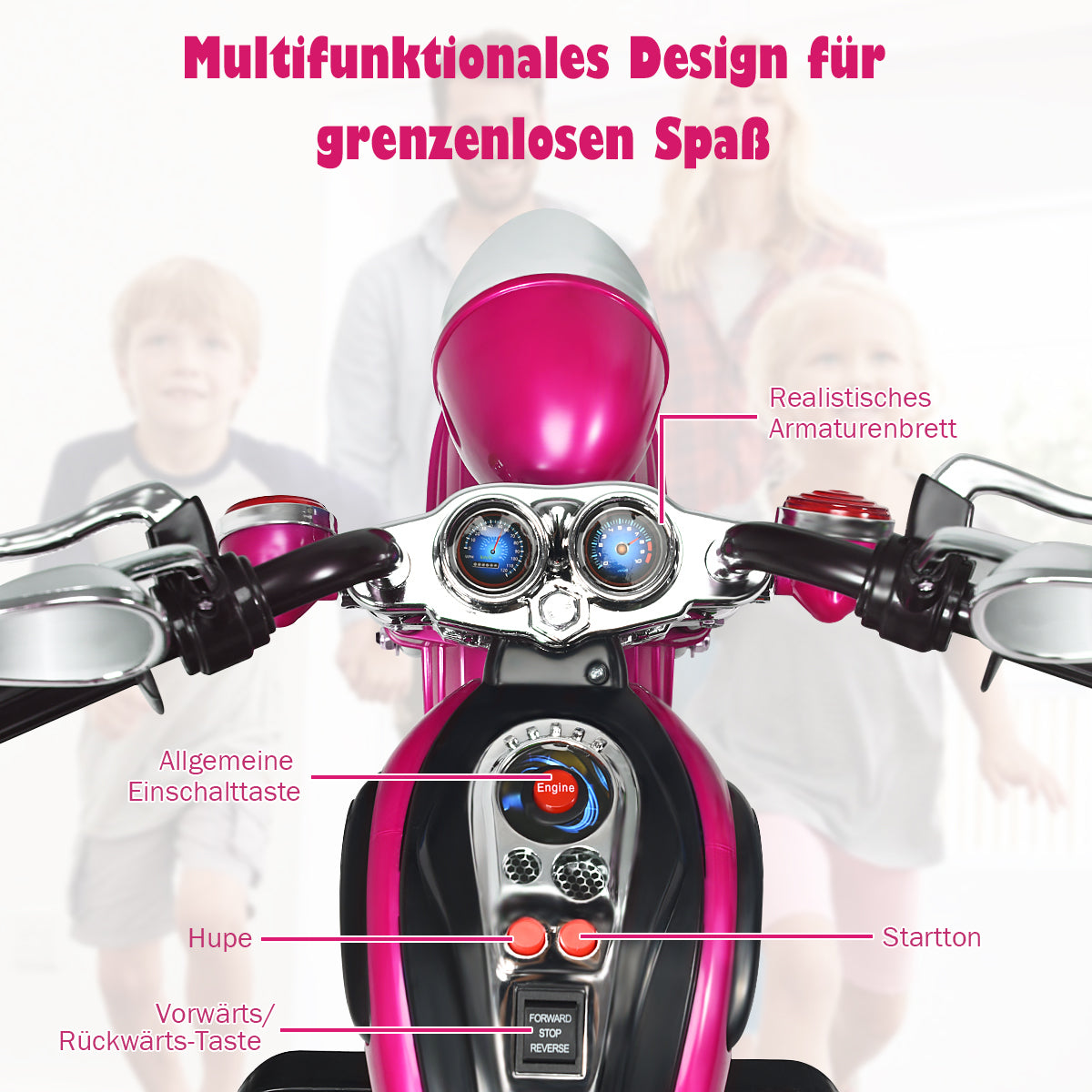 V – elmotorcykel batteridriven med musik – 6 91 x 48 x 64 cm – Rosa
