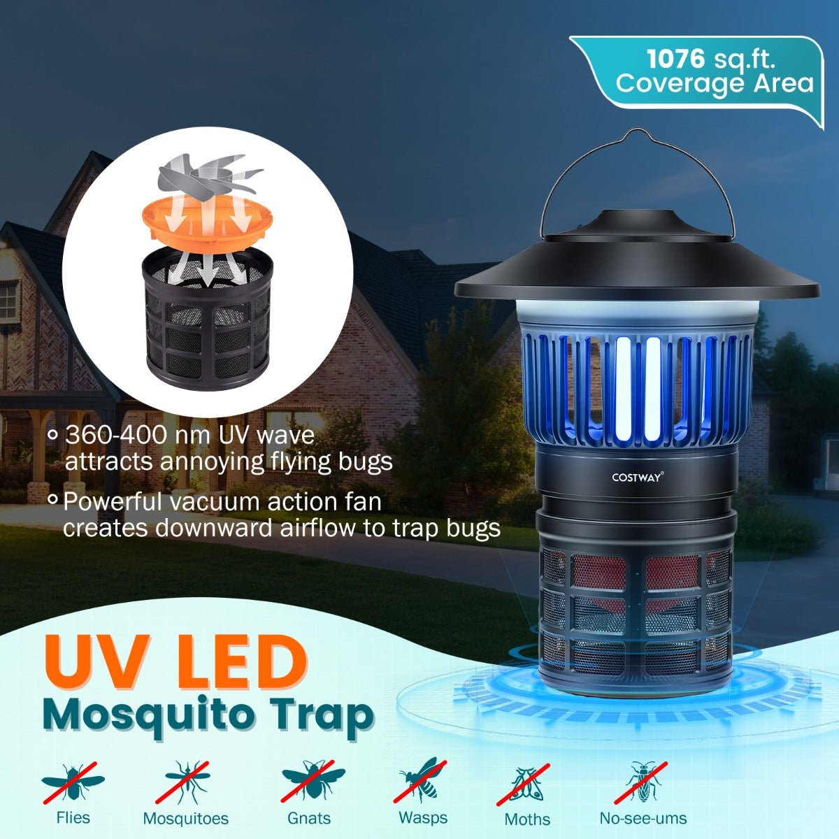 Elektrisk – insektsförstörare i mygglampa med LED ljus USB uppladdningsbar flugfälla – 2 1 – Svart