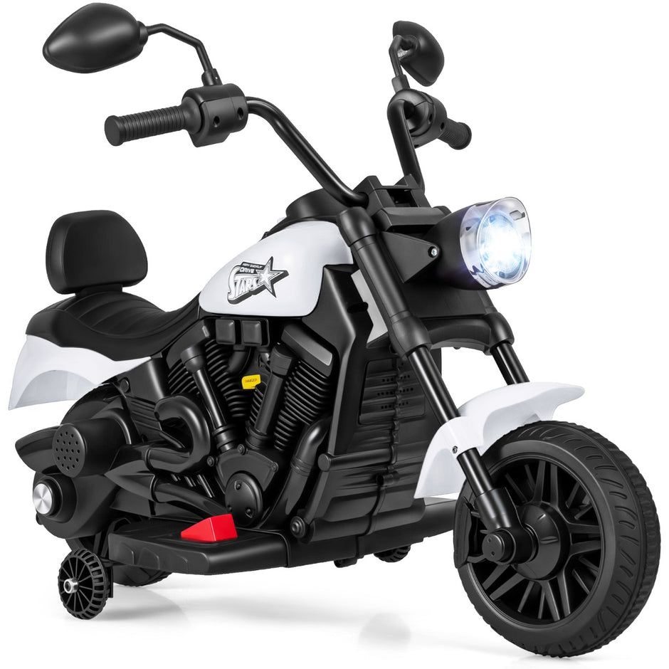 6V – elektrisk barnmotorcykel Chopper med musik strålkastare fotpedal och stödhjul – 2 – Vit