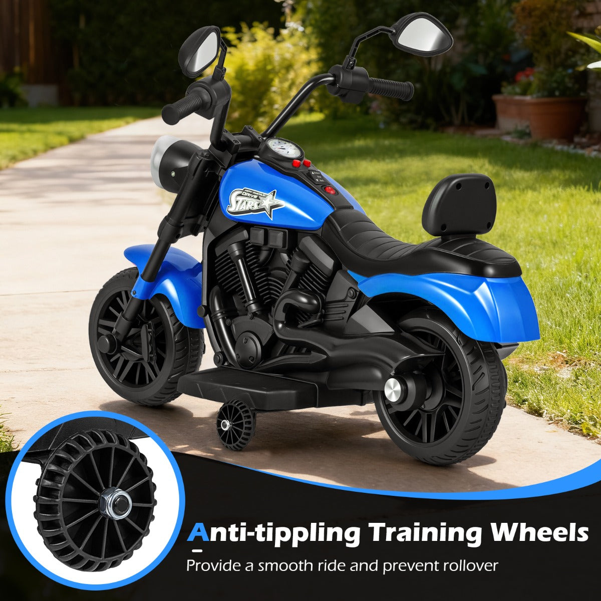 6V – Kinder Motorrad Chopper med musik, strålkastare, fotpedal och stödhjul – 2 – Marinblå