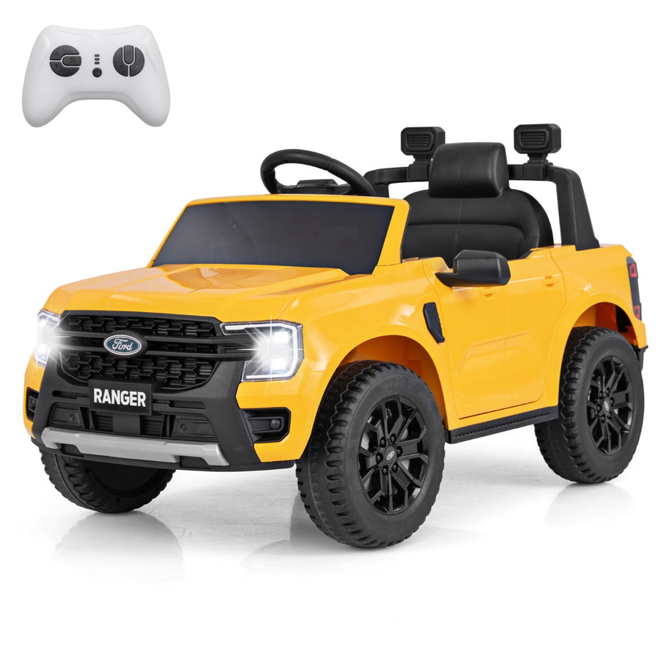 Elbil – för barn Ford 12V med fjärrkontroll och förvaringskorg USB musik – Gul