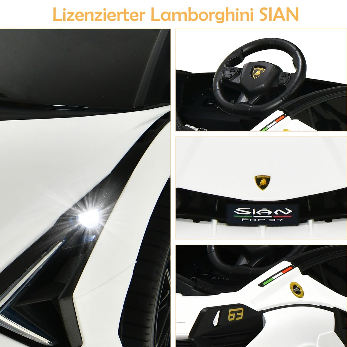 12V – Lamborghini barnbil med 2,4G fjärrkontroll 3-5km/h MP3 – Vit
