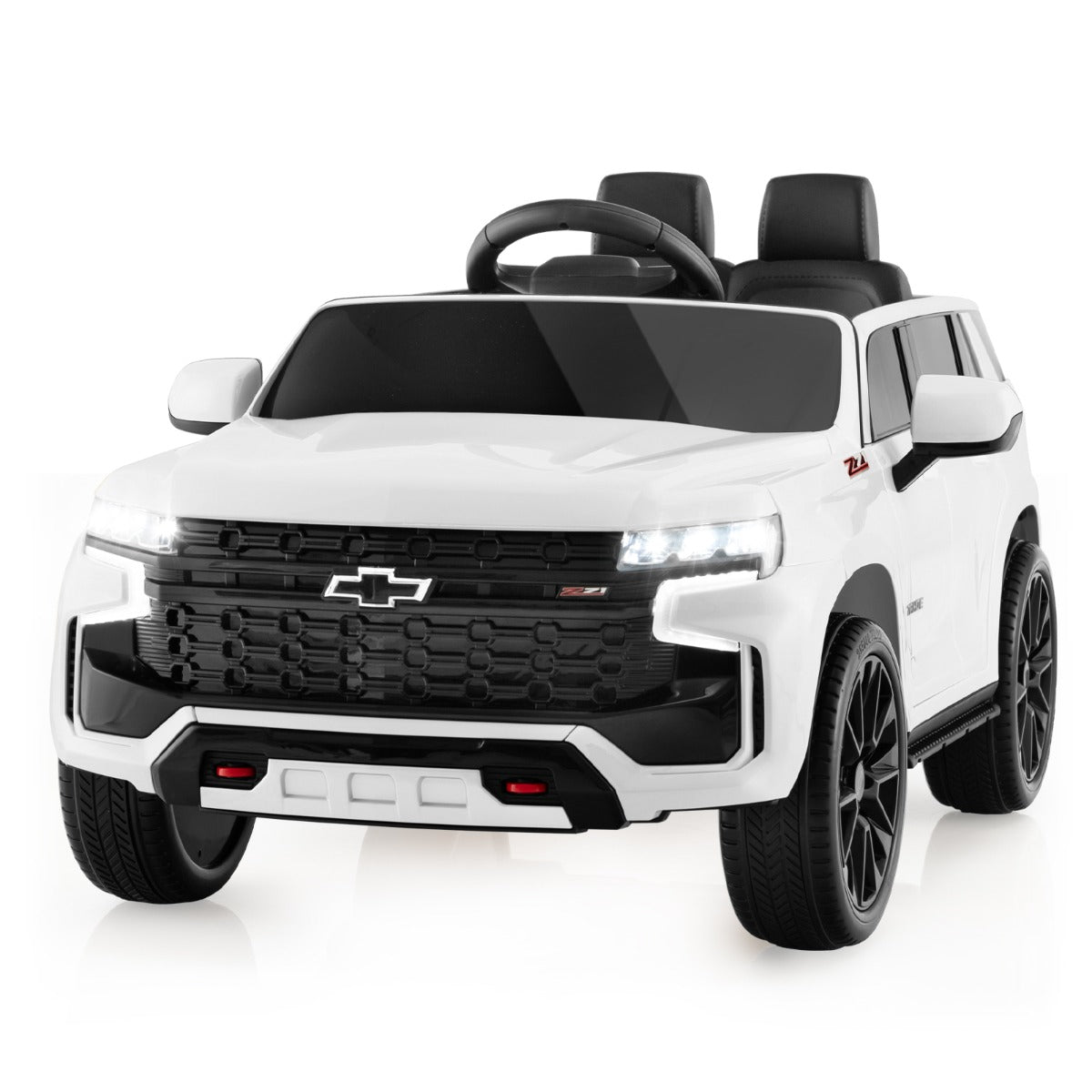 Chevrolet – elbil för barn med 2,4G fjärrkontroll och fjädring lampor musik – Vit
