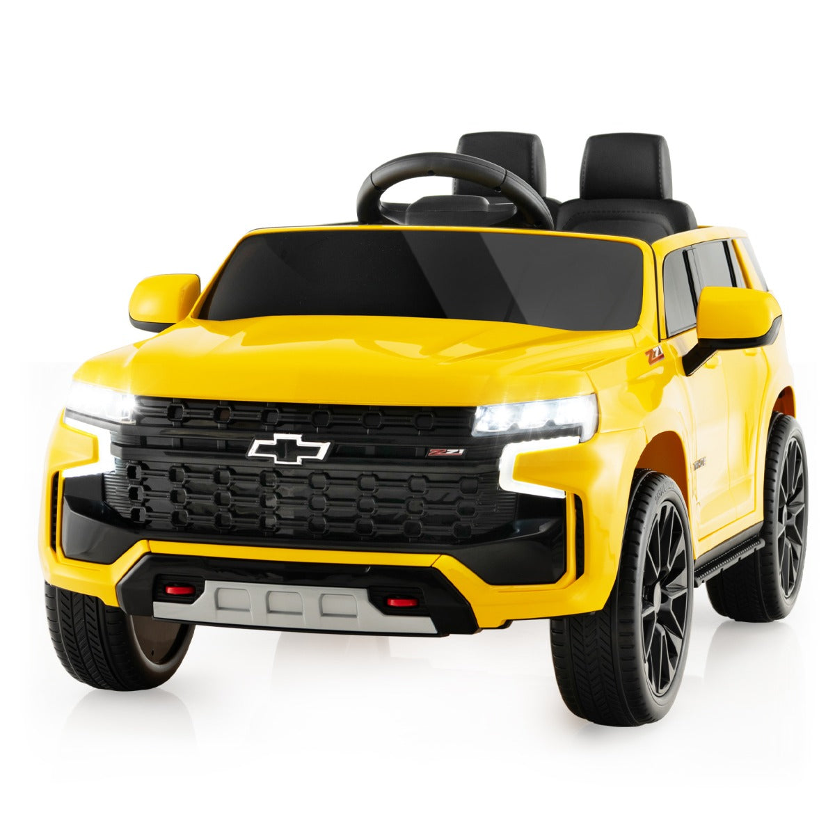 Chevrolet – elbil för barn med 2,4G fjärrkontroll och fjädring lampor musik – Gul