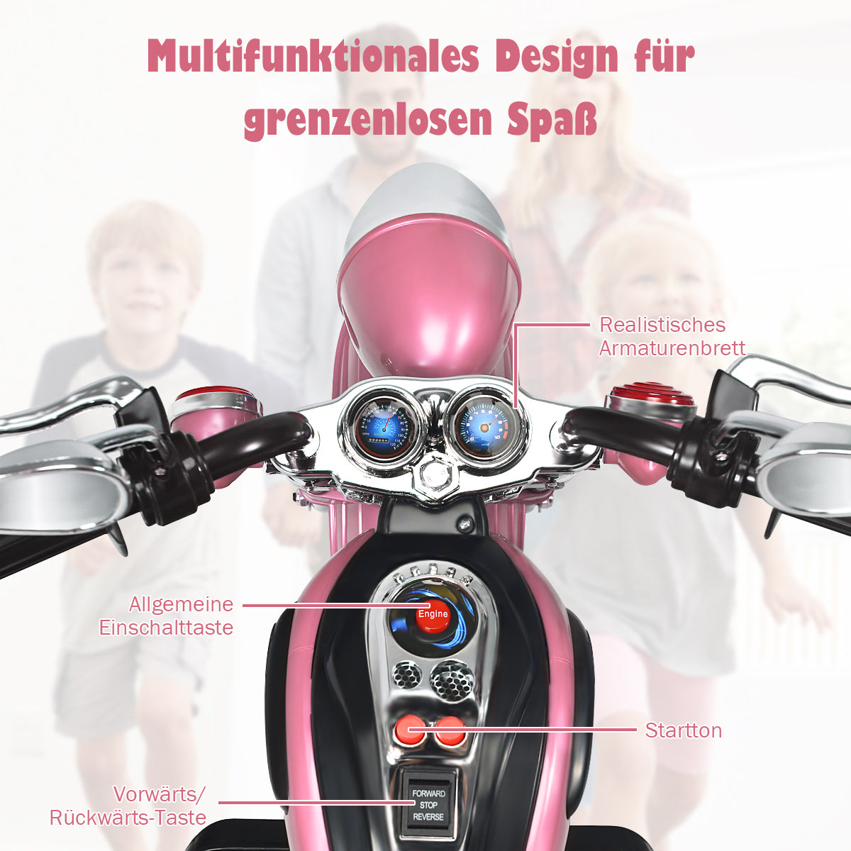 V – elektrisk motorcykel batteridriven med musik – 6 91 x 48 x 64 cm – Rosa