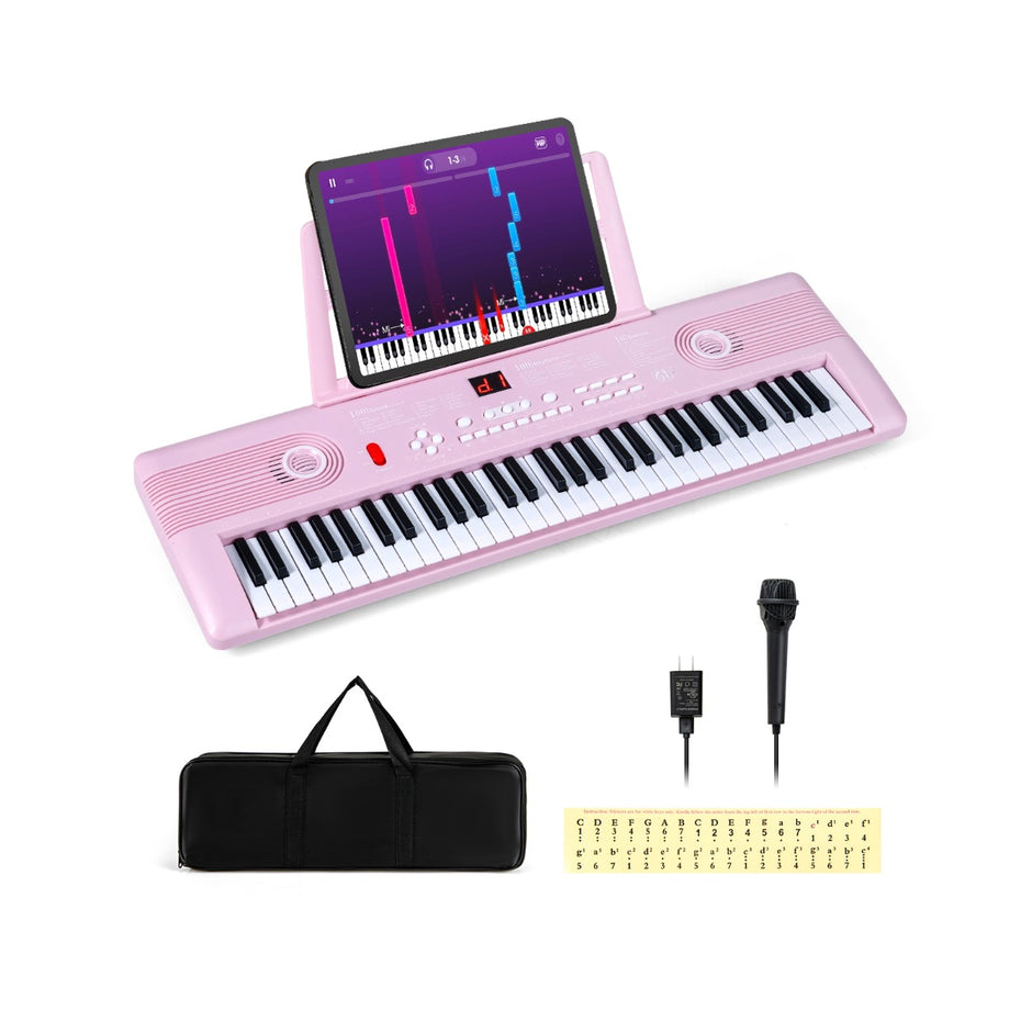 Tangenter – Pianoklavier med stativ och mikrofon bärväska Digitalpiano E – 61 – Rosa