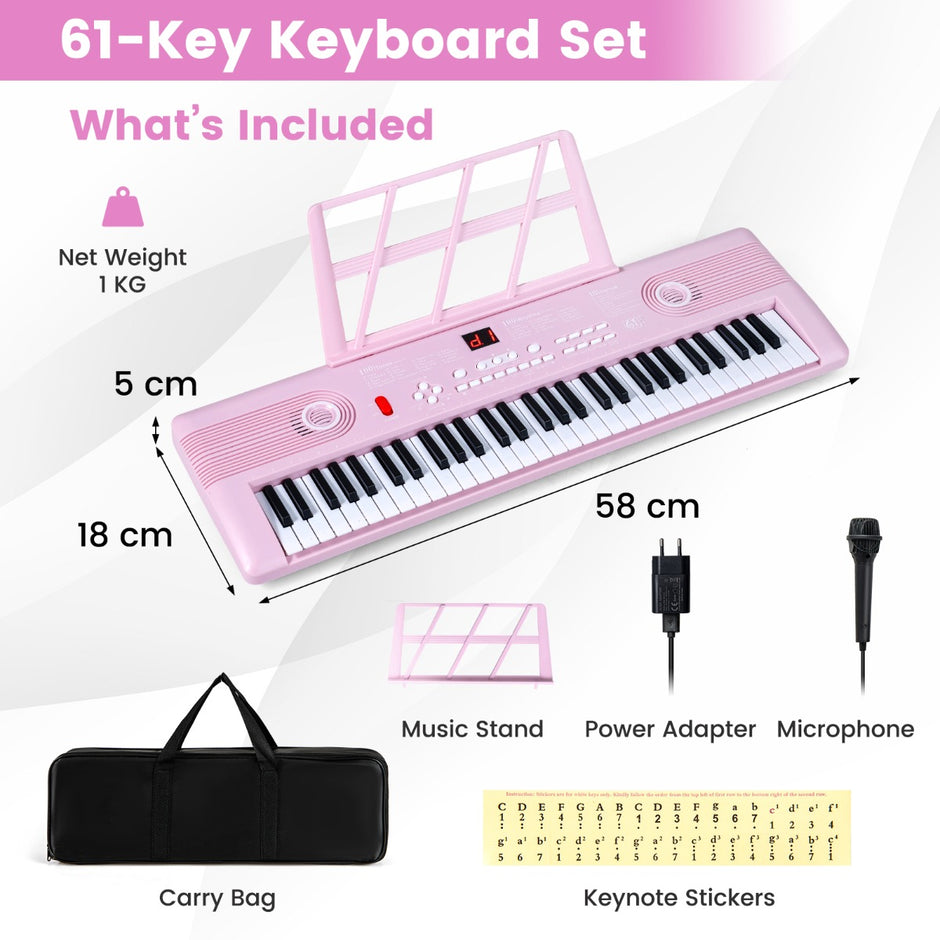 Tangenter – Pianoklavier med stativ och mikrofon bärväska Digitalpiano E – 61 – Rosa