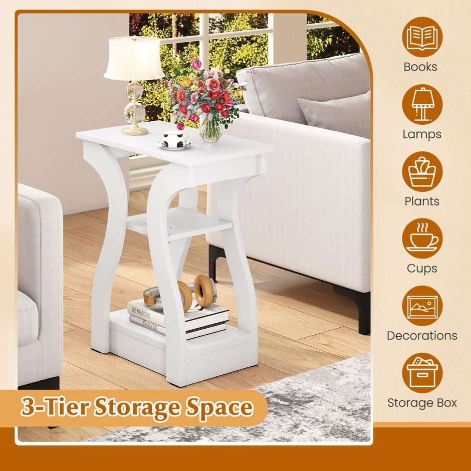 set – sidobord med laddstation vånings soffbord öppna hyllor vitt – 2 3 – Vit