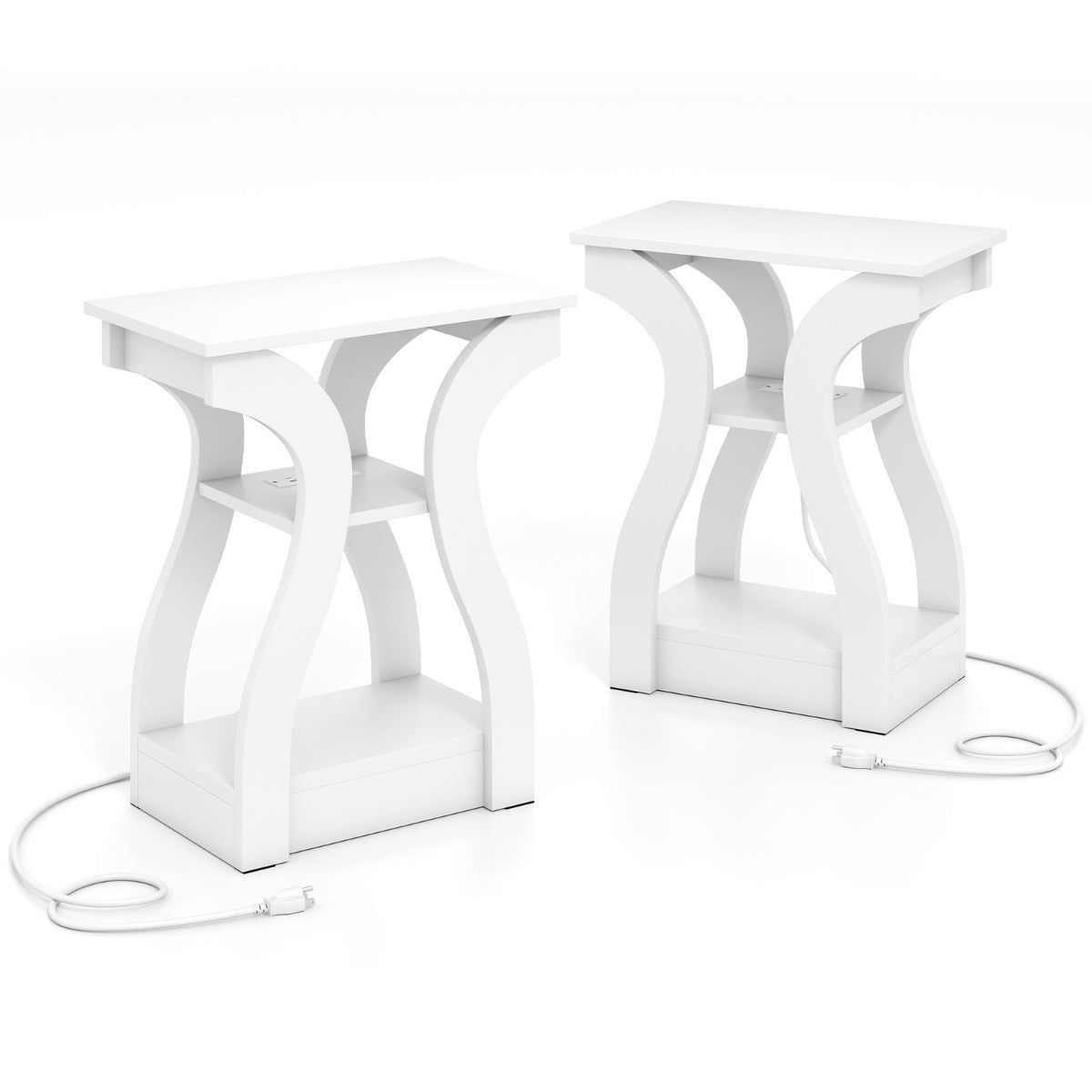 set – sidobord med laddstation vånings soffbord öppna hyllor vitt – 2 3 – Vit