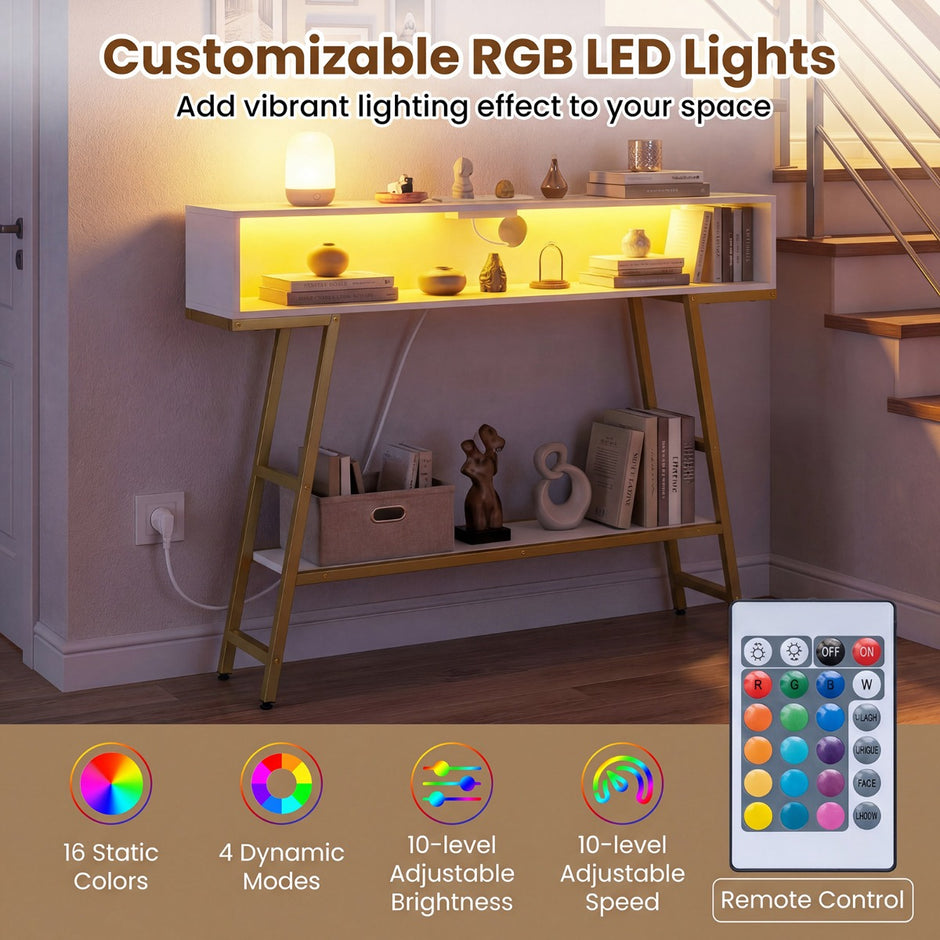 Konsolbord – med LED belysning och laddstation nivåers entrébord Smalt soffbord – 3 – Vit